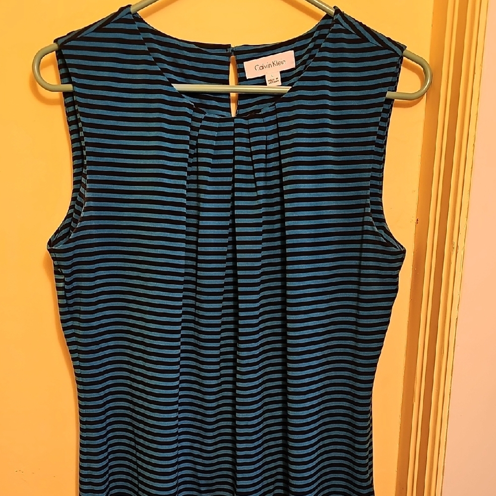 Calvin Klein Sleeveless Blue Green Pleated Blouse